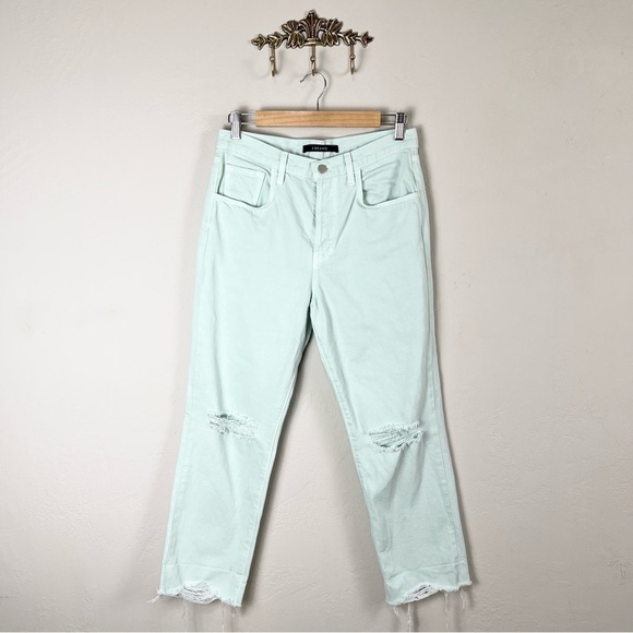 J. Brand Wynne Cropped‎ Straight Jeans Light Green Spearmint Destruct Size 28 - Picture 1 of 12